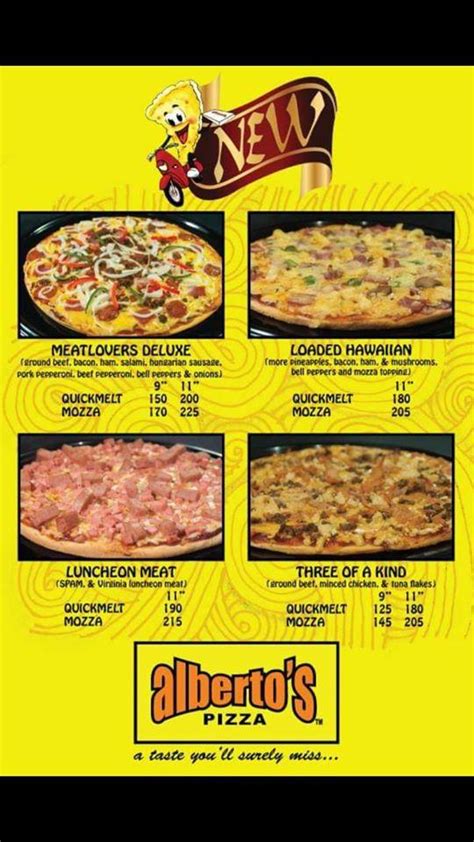 ALBERTO’S PIZZA MENU (with Delivery & Branches).